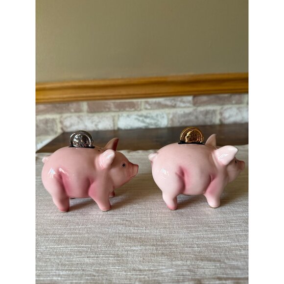 Clay Art Vintage Piggy Bank with Coins Salt and Pepper Shakers - Picture 3 of 16
